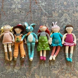 Land of Nod - Lot of 6 knit dolls.